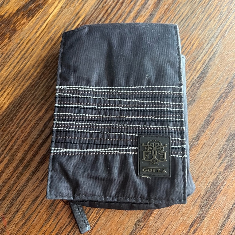Dark Brown with White Geometric Stitch Wallet/Mini Phone Bag